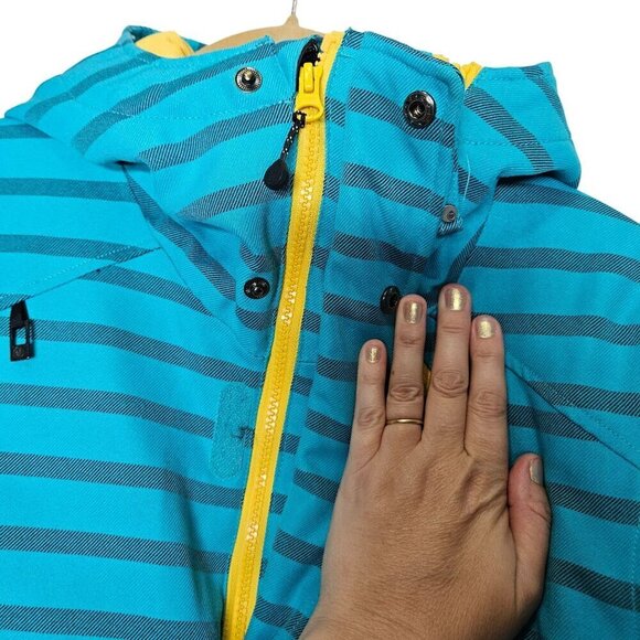Nomis Women's Striped Hooded snowboarding Jacket Small Yellow & Blue Polyester - Picture 11 of 16